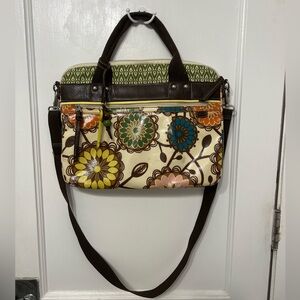 FOSSIL Key Per Canvas Coated Glossy Floral Messenger Laptop Bag